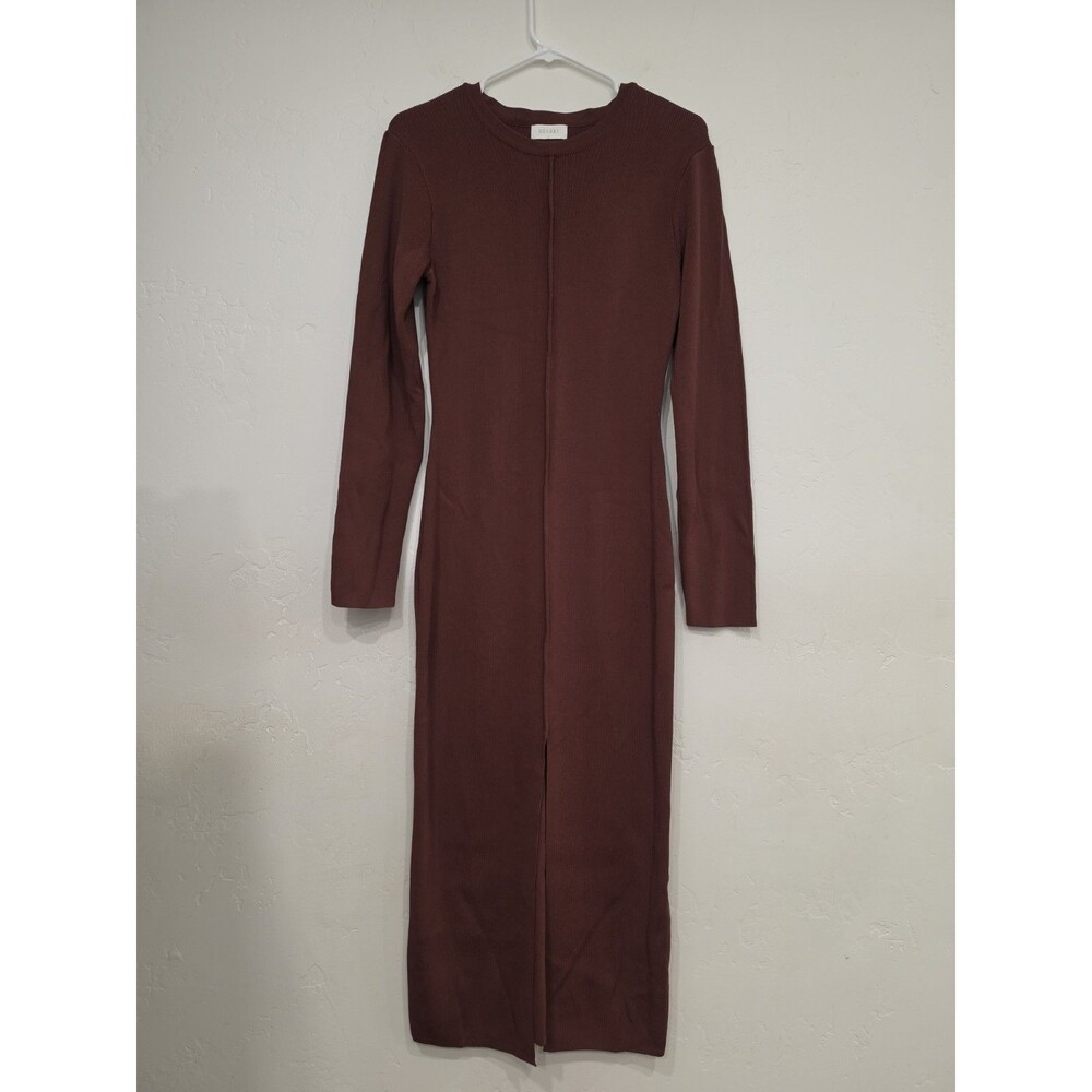 Meshki Women's Brown Tight Midi Dress Long Sleeves Size XL